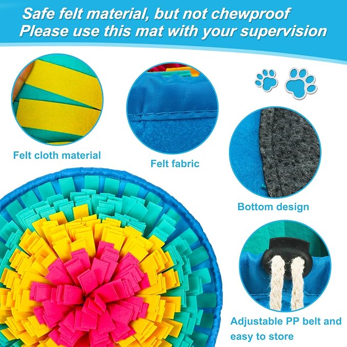Vivifying Snuffle Mat for Dogs, Adjustable Dog Puzzle Toys Sniff Mat, Interactive Enrichment Toys for Slow Eating and Mental Stimulation (Red Yellow Blue)
