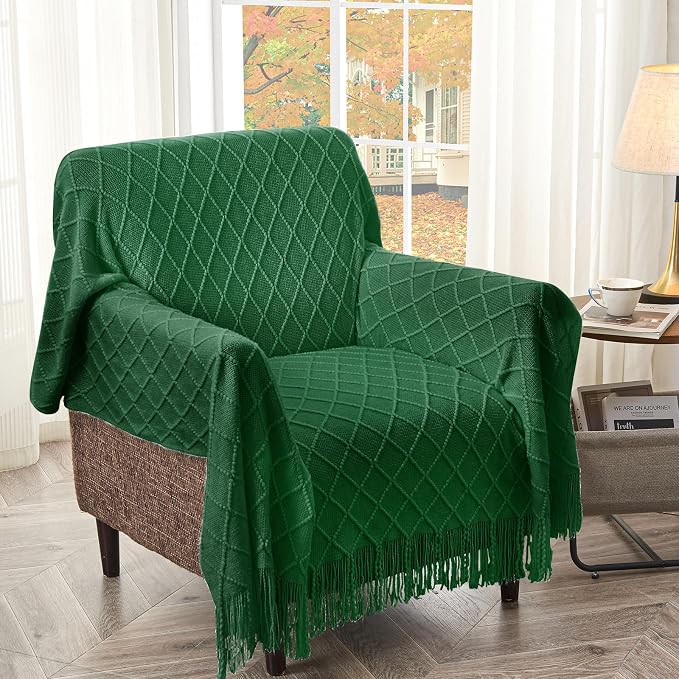 inhand Sand Gold Green Knitted Throw Blanket for Couch and Bed, 50"x60" | Soft Living Room Home Decor Knitted Blanket with Tassel, Outdoor Lightweight Breathable , Farmhouse Warm Woven Decorative