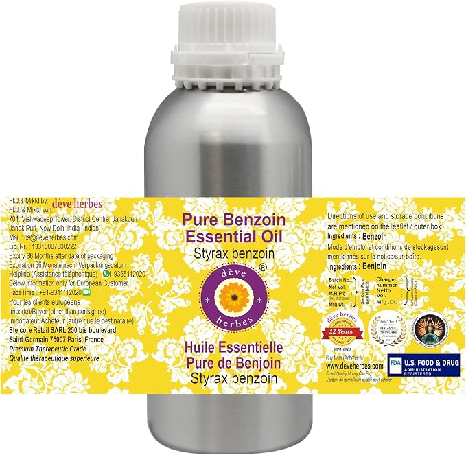 dève herbes Benzoin Essential Oil (Styrax Benzoin) Pure | Viscous Texture | Rich Aroma | Unisex | All Skin Types | for External Use Only | Natural Extract | Steam Distilled 300ml (10 oz)