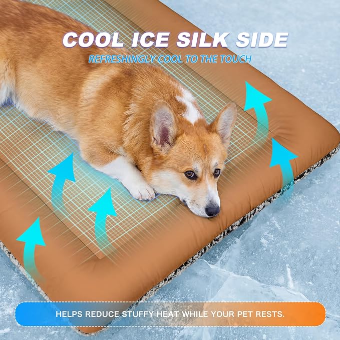 Cooling Mat for Cats, Reversible Self Warming Cat Bed, Dark Brown, 18x24 In | Cool-Touch Ice Silk Side, Plush Fleece Warm Side, Heat-Reflective Foil for Indoor Cats, Kittens, Small Dogs and Crates