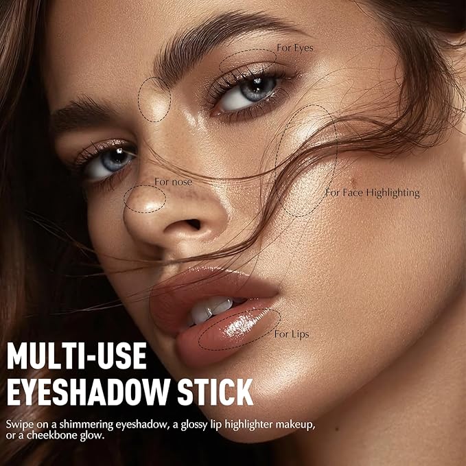 Glitter Eyeshadow Stick - Taupe Shimmer Long Lasting Cream Eye Brightener Shadow Pencil Buildable Sparkling Face Highlighter Makeup, Lightweight Waterproof & Smudge Proof for Easy Application