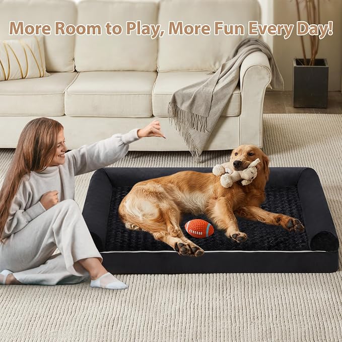 BFPETHOME Orthopedic Washable XLarge Dog Bed for Senior Dog Cozy Sleep | Extra Large Waterproof Big Soft Pet Couch Bed for Dogs Relax with Removable Cover Supportive Egg Crate Foam Black 42x30 Inch