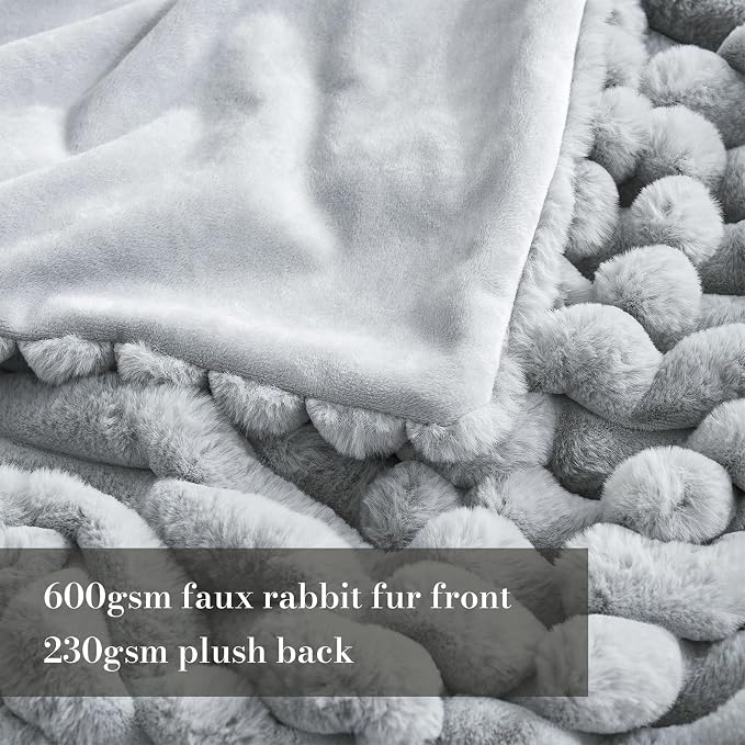 Faux Fur Throw Blanket for Couch, Cozy Fuzzy Fluffy Fur Luxurious Soft Striped Plush Gift Blankets for Family Sofa Chair, 60"x80", Light Grey