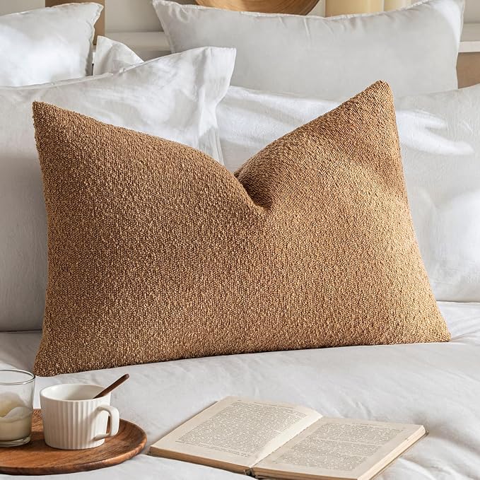 MIULEE Textured Boucle Lumbar Pillow Cover for Bed 16x24 Brown | Pack of 1 Textured Neutral Fall Autumn Couch Throw Pillow Cover, Accent Solid Pillowcase, Sofa Living Room Home Decor
