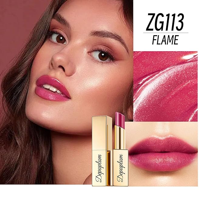 Purple Red Lipstick Moisturizing for Women Shimmer Tinted Lip Balm Hydrating Nourishing Mauve Lip Gloss Vegan& Cruelty Free Lip Makeup, ZG113 Flame