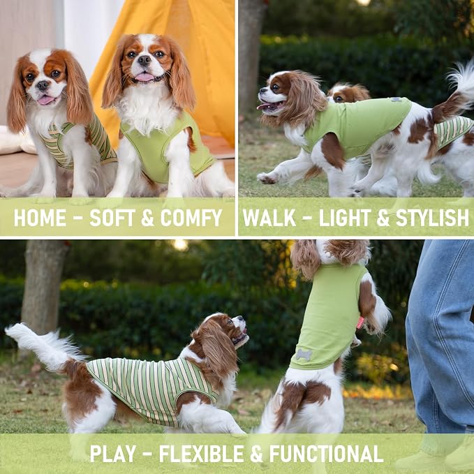 KYEESE 2Pack Cotton Dog Shirt for Medium Large Dogs Soft Striped Tank Top | Reflective for Safety, Lightweight & Breathable, Gentle on Sensitive Skin, Stretchy & Free to Move, Comfortable Daily Wear