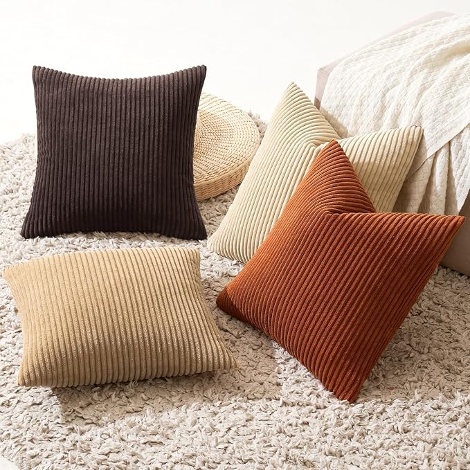 MIULEE Fall Decorative Throw Pillow Covers Chocolate Brown Rust 20x20 | Set of 4, Vintage Retro Fall Decor, Rich Chocolate Palette, Boho Farmhouse Cushion Covers for Couch Bed Sofa Living Room