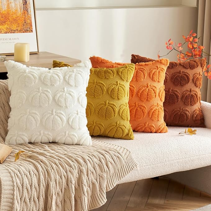 MIULEE Fall Pillow Covers Pumpkin Fall Decor 24x24 Cream White | Set of 2 Fall Decorations for Home, Plush Faux Fur Farmhouse Accent Pillowcases, Porch Sofa Couch Cushion Bed Livingroom