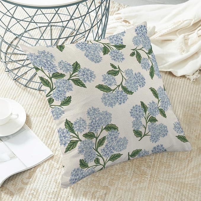 AEIOAE Spring Pillow Covers 24x24 Inch Set of 2, Green Blue Hydrangea Flower Throw Pillows Case,Floral Summer Outdoor Seasonal Decorative Farmhouse Decor Cushion Covers for Home Sofa Bed Couch