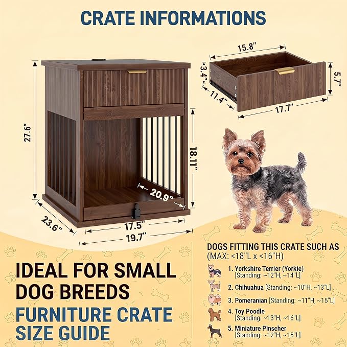 Dog Crate Furniture,Wooden Dog Kennel End Table,Walnut