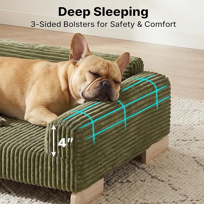 Veehoo Elevated Dog Bed Indoor, Wood Furniture Style Dog Couch Sofa | Small medium dogs sofa, sturdy wood frame, washable cover, easy assembly, supportive foam