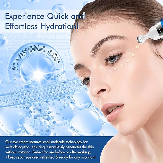 Advanced Eye Serum with 5% Caffeine & Retinol Hyaluronic Acid Niacinamide Eye Treatment Cream for Puffy Bags Dark Circles Fine Lines Under Eyes Serum with 360°Massage Roller Ball 15ML/0.5 fl.oz