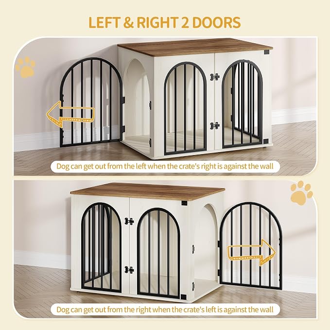 Hzuaneri 31.5'' Dog Crate Furniture,Dog Kennel Indoor for Small/Medium Dogs | Dog Kennel Furniture Wooden Dog Cage Heavy Duty Dog Crate Decorative Pet House End Side Table TV Stand,White Brown DFC85114B