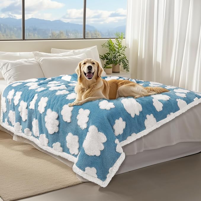 Luciphia Waterproof Dog Blanket for Large Dogs Cats Soft Reversible Fleece | Puppy Pet Blanket, Indoor Cats, Washable Cute Cozy Throw, Bed Cover, Couch Furniture Protector Gift(85" x 57", Blue)