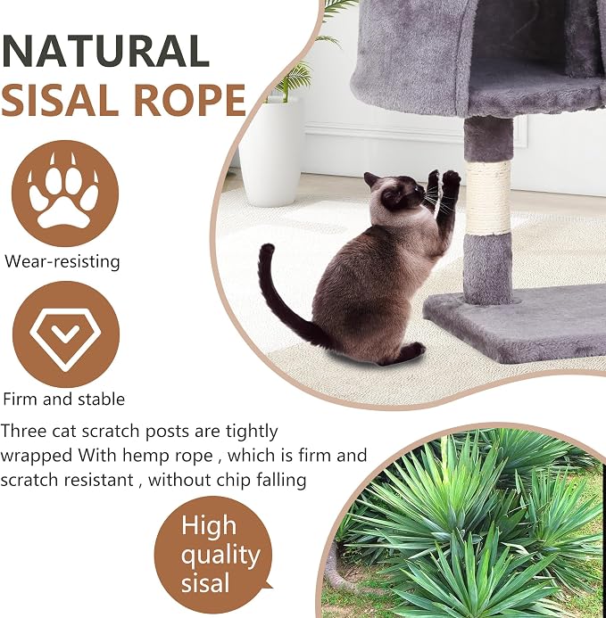 FDW | 36" Cat Tree Tower | Light Gray | Multi-Level Indoor Activity Center with Sisal Scratching Posts, Condos, Plush Perches, Hanging Cat Toys | Sturdy, Easy to Assemble | for Kittens & Adult Cats