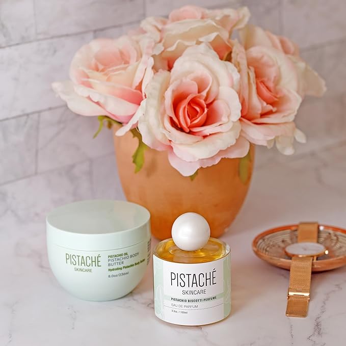 Pistaché Skincare Pistachio Dream Duo Set | Whipped Body Butter & Biscotti Perfume | Sweet Nutty Signature Scent Skincare & Fragrance Gift