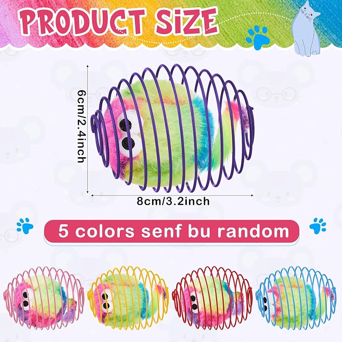 Jecery 5 Pcs Cat Toys Spring,Monster,Rainbow Color
