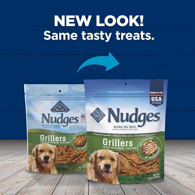 Blue Buffalo Nudges Grillers Chicken Dog Treats, 10 oz | Real Chicken First, Oven-Dried, Easy to Tear, For All Breed Sizes, No Corn, Wheat, or Soy