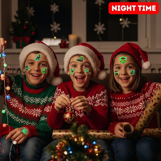 Luminous Christmas Temporary Tattoos - 60Pcs Christmas Decorations Xmas Party Decorations Party Favors Supplies Accessories Goodie Bags Decor Winter Reindeer Santa Claus Gift Idea For Kids Youth Adult