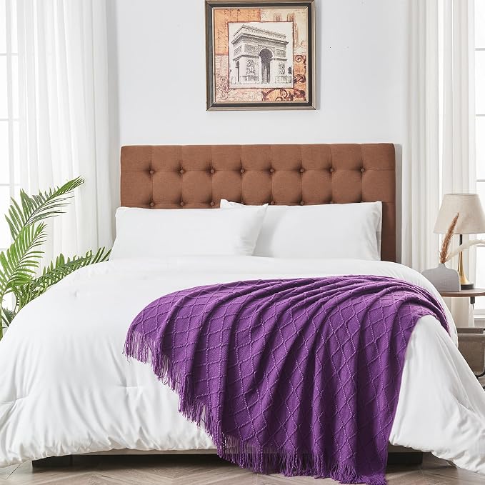 inhand Purple Knitted Throw Blanket for Couch and Bed, 50"x60" | Gifts for Mom from Daughter Son, Soft Lightweight with Tassels, Farmhouse Warm Decorative Blanket for Women, Cozy Knit