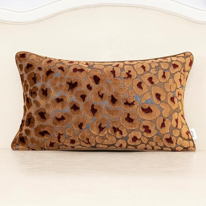 Alerfa Brown Floral Throw Pillow Cover 12 x 20 Inch Cut Velvet Rectange Luxury Decorative Lumbar Pillow Cover for Couch Living Room Bedroom