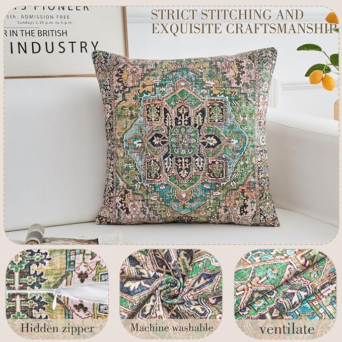 Boho Throw Pillow Covers 20x20 inch Set of 2,Boho Vintage Carpet Pattern Antique Ethnic Decor Double Sided Pattern Cushion Cover Soft Pillow Case Living Sofa Room Bed Square Pillow Cover