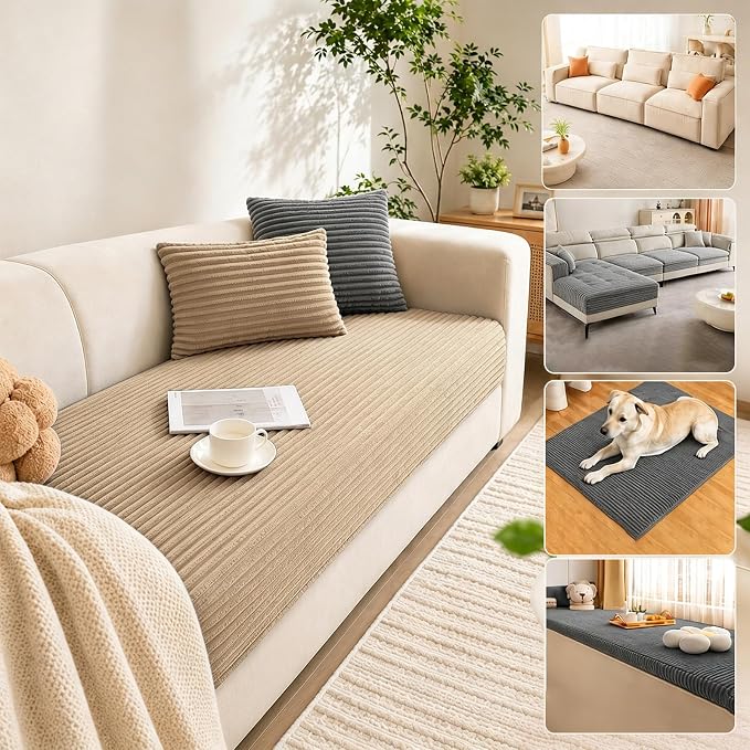 Waterproof Couch Cover for Dogs, Sofa Covers Washable & Non-Slip, Soft Dog Bed Blanket Protector for Sectional, Loveseat, Living Room Furniture (Khaki, 23.62"x 23.62" 2 Pack)