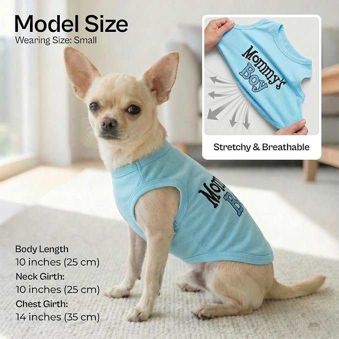 Parisian Pet 2 Pack Dog Shirts – 100% Cotton Shirts for Small Dogs Boys – Sleeveless Mommy’s Love Dog Clothes – Breathable and Lightweight Pet Apparel - Stretchy Summer T Shirts for Dogs