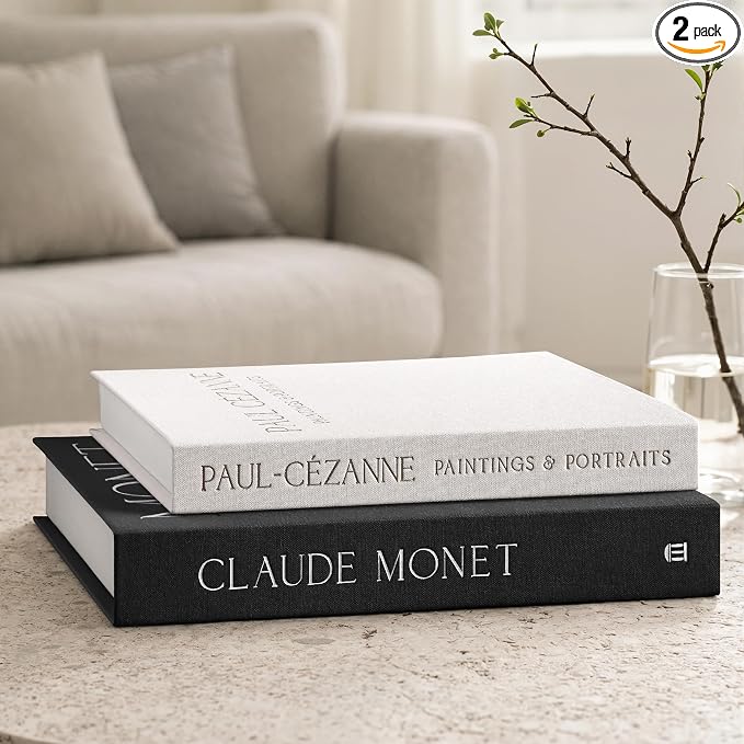Aesthetic Decorative Books - Coffee Table Books Decor - Faux Decor Book Storage Box for Decoration - Set of 2 Linen Fake Book for Home Table Decors - Photo Storage Keepsake Box