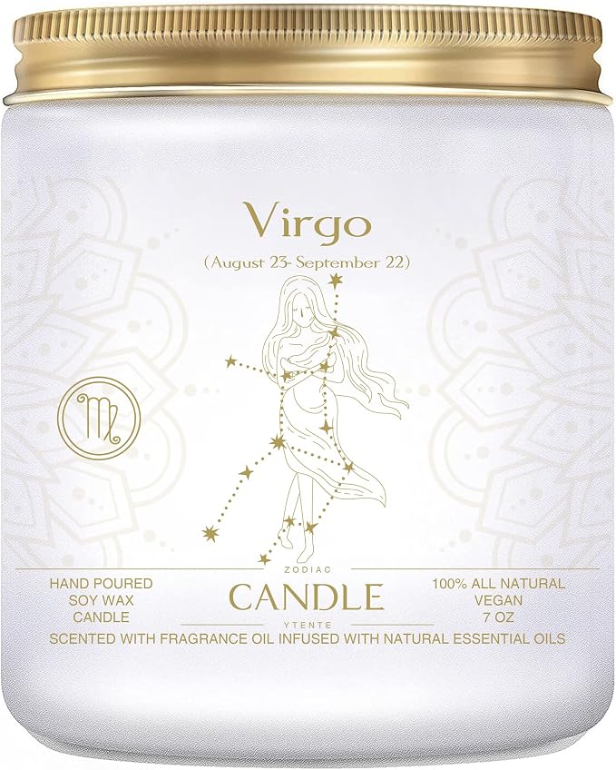 Zodiac Sign Candles, Zodiac Crystal Sign Candles,Astrology Scented Candles Best Friends Gifts for Women, Men Sister Brother Zodiac Funny Birthday Gift Candle Jar (Virgo)
