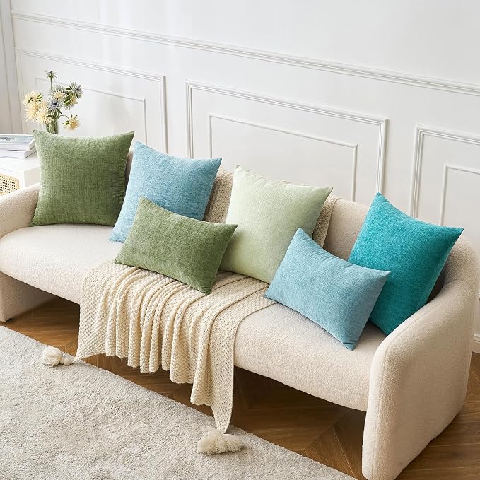 MIULEE Soft Chenille Euro Throw Pillow Covers Sage Green 22x22 Pack of 2 | Modern Home Decor, Classic Decorative Pillows, Solid Dyed Cases, Boho Couch Cushion Covers for Sofa Bed Living Room