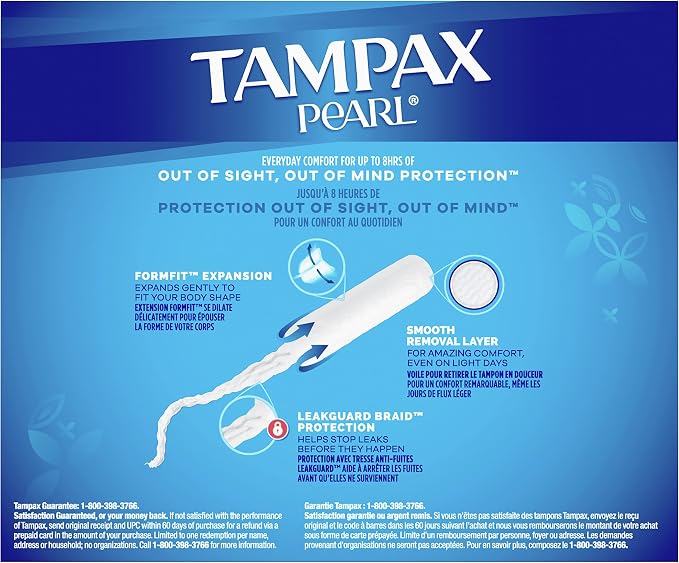 Tampax Pearl Tampons Super Plus Absorbency, with Leakguard Braid, Unscented, 50 Count (Pack of 2)