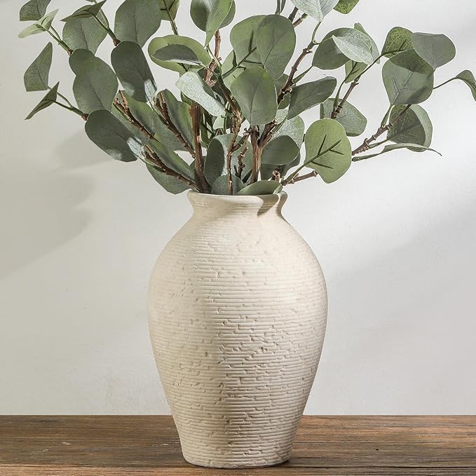 Vanselia Ceramic Flower Vase Home Decor - Large Farmhouse Table Vases Rustic Vintage Living Room Kitchen Bedroom Decorations for House Book Shelf Office Coffee Desk Dining Fireplace (9" Rustic)