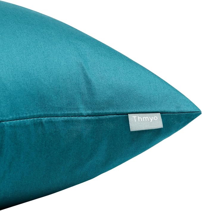 Thmyo 4-Pack 100% Cotton Lumbar Comfortable Solid Decorative Throw Pillow Case, Rectangle Cushion Cover Pillowcase Sublimation Blank Pillow Covers DIY Throw Pillowcase(12x20inch/30x50cm, Lake Blue)