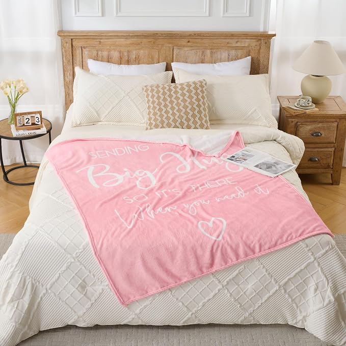 Thinking of You Gifts for Women Men – Get Well Blanket 50x60 Inch, Pink Flannel Comfort Hug Blanket, Sympathy Throw for After Surgery, Chemo, Illness, Recovery
