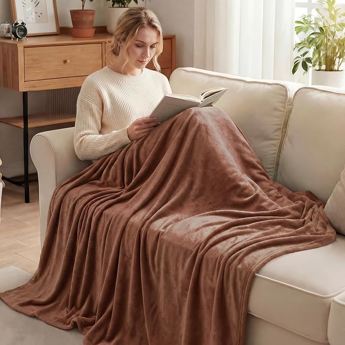Exclusivo Mezcla Soft Fleece Blanket Twin Size for Bed, Brown | 90x66 Inches, Double-Sided Brushed Flannel, Lightweight Plush Cozy Blanket for Home Decor, All Season, Machine Washable