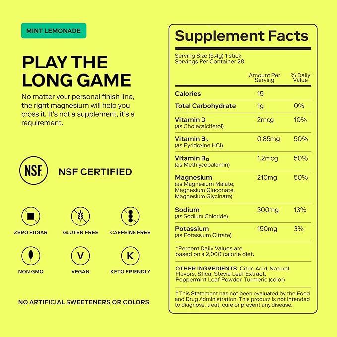 MAGNA Electrolytes Powder Drink Mix for Hydration, Energy & Focus Support with Magnesium L Threonate, Sodium, Potassium, Vitamin D, B6 & B12, Sugar Free, Mint Lemonade Flavor, 14 Servings