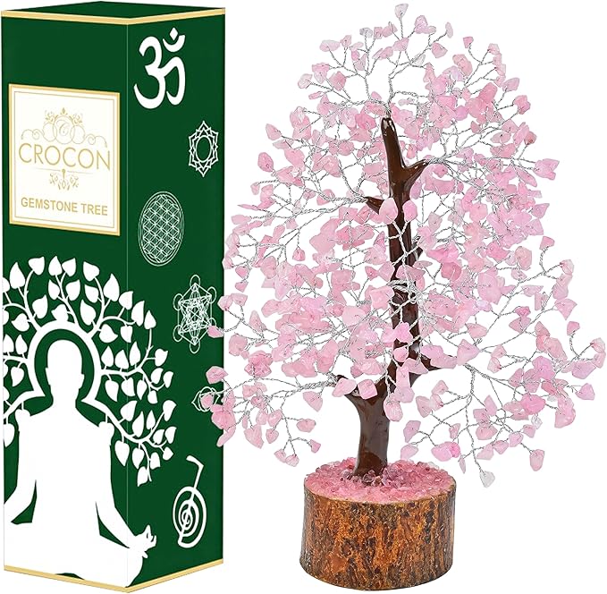 Crocon Rose Quartz Crystal Tree Home Decor and Pink Valentine's Day Gift Healing Crystals Chakra Tree of Life Birthday Gifts for Women Mom Her Sister House Warming Gifts New Home Spiritual Presents