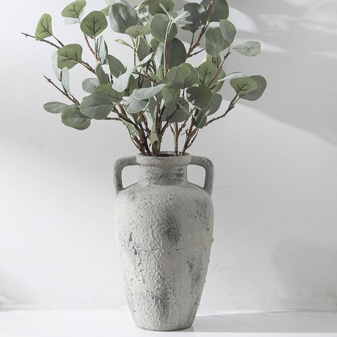 Ceramic Flower Vase, 11.41 Inch Tall Rustic Vase with 2 Handles | Terracotta Farmhouse Vase Adds Rustic Charm to Living Room, Dining Table, Kitchen, and Office Decor, Perfect for Home Styling