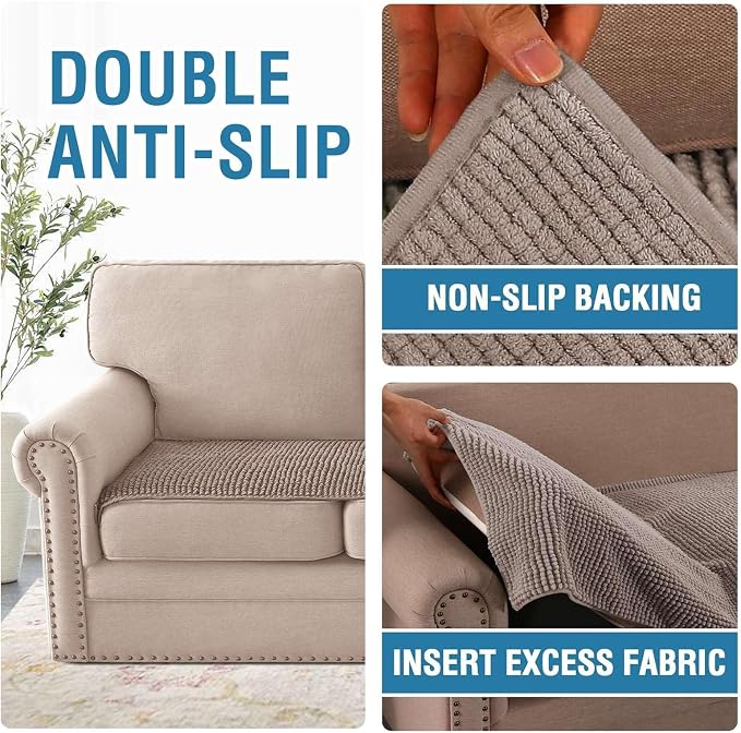 H.VERSAILTEX Plush Chenille Couch Cover for 3 Cushion Couch Anti Slip Washable Sofa Slipcovers Soft and Durable Furniture Protector for Dogs Cats Kids (27.5" x 59", Cuban Sand)