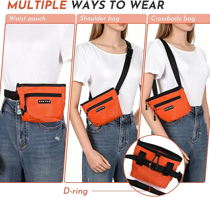 Dog Treat Pouch with Training Clicker, Treat Bag Fanny Pack with Magnetic and Zipper Closure Waterproof and Durable Treat Pouches for Pet Training Walking (Orange)
