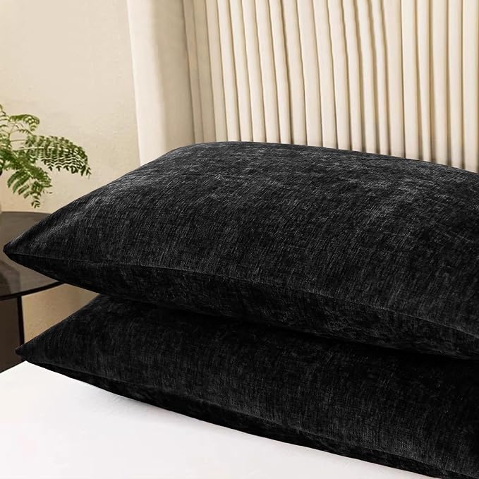 CaliTime Decorative Standard Throw Pillow Covers 26 X 20 Inches Black | Pack of 2, Cozy Chenille Cushion Cases for Sofa Bed Living Room Farmhouse Home
