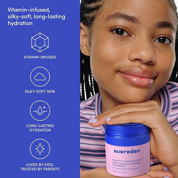 Evereden Kids Face Cream: Cool Peach, 1.7 oz. | Face Lotion | Clean and Non-Toxic Face Moisturizer | Skin Care for Kids