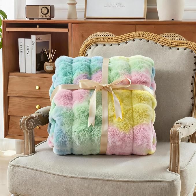 Faux Fur Twin Blanket for Couch, 1000 GSM Cozy Fuzzy Fluffy Soft Plush Thick Bubble Sherpa Blanket for Sofa Bedroom Living Room, Mothers Day Birthday Gifts for Women Home Decor