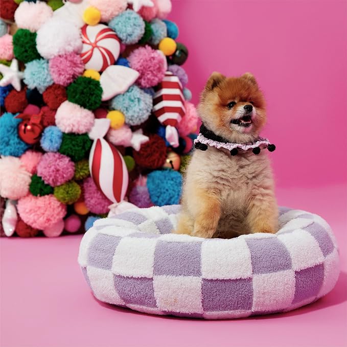 Lesure Shown on TV Jacquard Donut Dog Bed Medium Sized Dog,Purple 30x30x8in | Orthopedic Calming Pet Bed Sofa, Original Design Pattern,Washable Cover,Cute Home Decor as Gift for Pet,Anti Slip Bottom