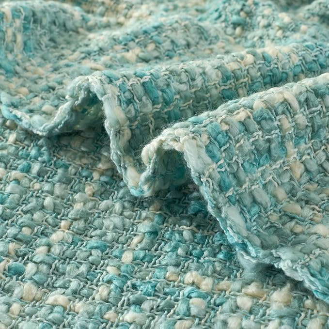 Multi-Color Cable Woven Throw Blanket for Couch - 50"X60" | Multicolored Boho Style,Super Soft Warm Cozy Chunky Blankets with Decorative Tassels for Bed and Sofa,Mint Blue