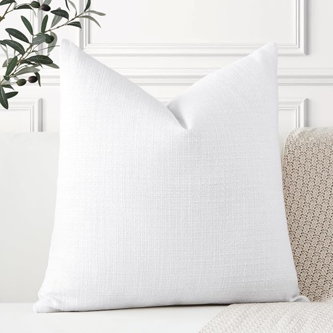 OTOSTAR Linen Throw Pillow Cover Set of 1 Decorative Square Pillowcases Cushion Covers 20x20 Inch for Home Decor Sofa Bedroom Car 50 x 50CM Pure White