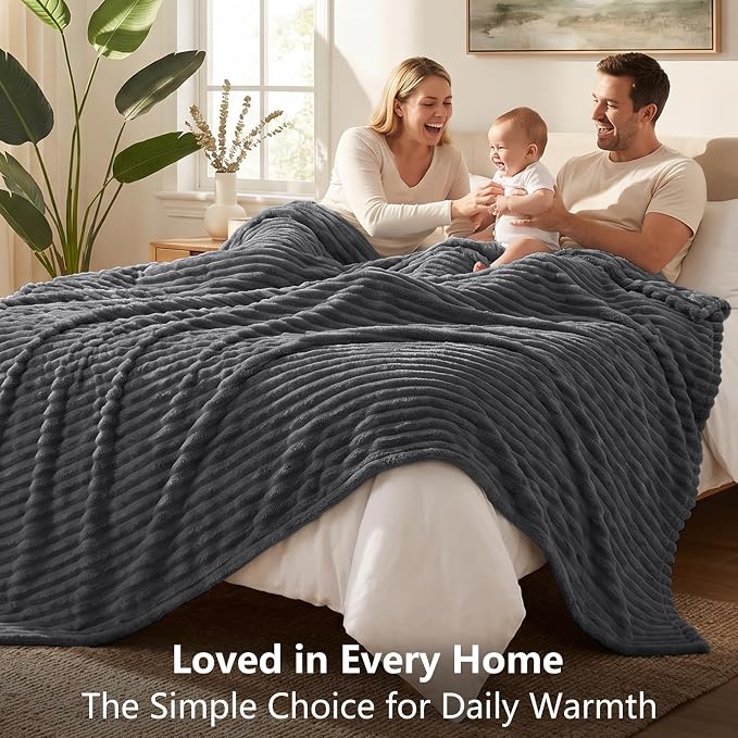 Dark Gray Twin Blanket for Bed & Couch, 60 x 80 Inch | 300GSM Ribbed Fleece Blanket, Soft, Cozy & Lightweight, OEKO-TEX Certified, All-Season Use for Travel, Dorm & Home Decor