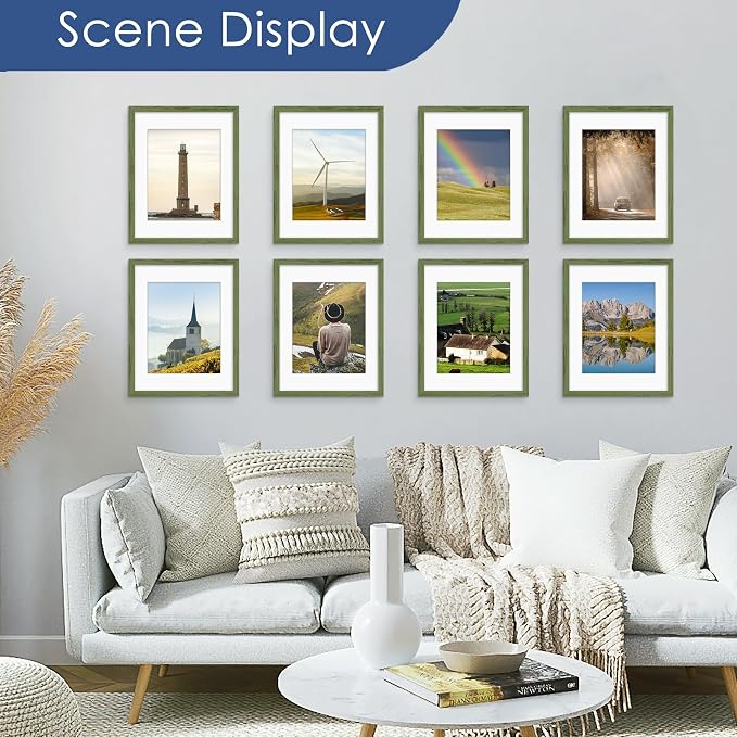 11x14 Picture Frame,Wall or Tabletop Display,Green Woodgrain,6 Pack | Display Pictures 8x10 with Mat or 11x14 Without Mat, Horizontal or Vertical, Gallery Wall Frame Set, Wedding Birthday Gifts