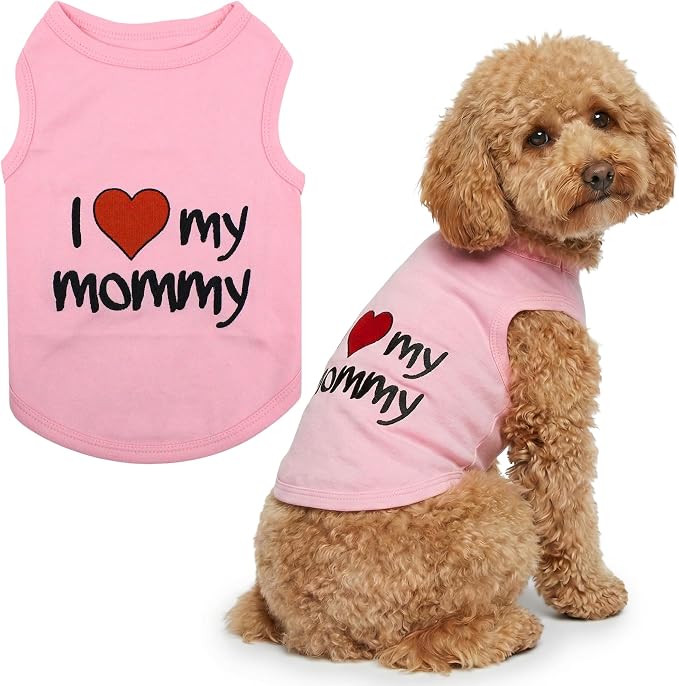Parisian Pet I Love My Mommy Dog Shirt 100% Cotton Shirts for Large Dogs - Pink Sleeveless Girl Pet Clothes - Lightweight Pet Tshirts - Breathable Puppy Clothes - Stretchy Dog Summer Shirt